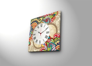 Ceas de perete decorativ din pânză 4545CS Multicolor 45x45x3 cm - Img 3