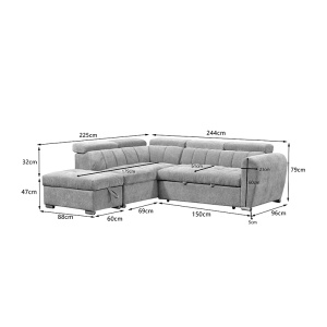 Coltar drapta extensibil cu depozitare, Nuvora, Pako, Bej 244x225x79 cm - Img 9