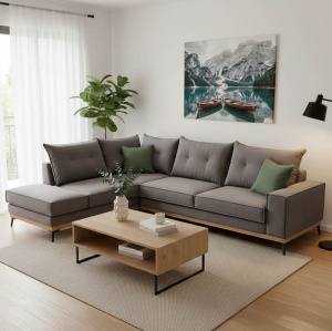 Coltar Dreapta Luxury II Gri Inchis - Verde Inchis - Negru 290x235x90 cm