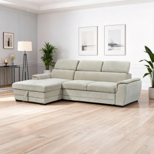 Coltar extensibil pe stanga cu spatiu de depozitare, Dreamora, Alb, 167x270x82 cm