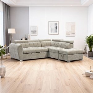 Coltar stanga extensibil cu depozitare, Nuvora, Pako, Bej 244x225x79 cm