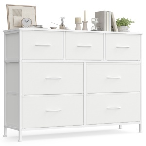 Comoda metalica cu sertare, Bellah, Songmics, Alb, 98.8x30x73.7 cm
