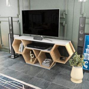 Comoda TV Bal - Alb, Sonomo - Img 2