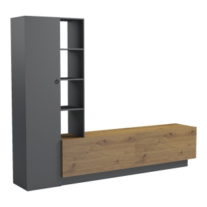 Comoda TV cu dulap, Tilveo, Stejar, 230x41.5x180 cm - Img 3