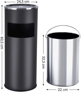 Cos de gunoi cu scrumiera Negru Songmics 60.5 x 24.5 cm - Img 5