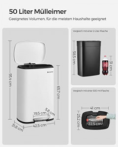 Cos de gunoi, Songmics, Alb-Negru, 42.5x37.2x65.7 cm - Img 7