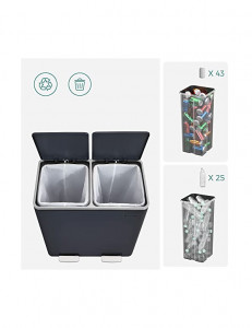Cos de reciclare, Songmics, 2 compartimente, 2 x 30 L, LTB60GS, Gri - Img 3