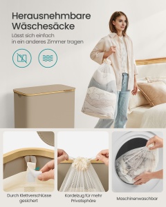 Cos de rufe cu capac, 3 compartimente, Roxanne, Maro, 60x38.5x70.5 cm - Img 4