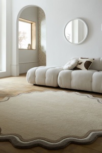 Covor rotund Leo Scallop Border Natural 180x180 cm - Img 3