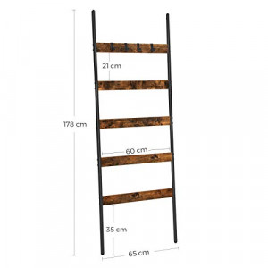 Cuier prosoape tip scara, Vasagle, Antic-Negru, 60x176 cm - Img 7
