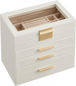 Cutie bijuterii, Songmics, Alb-Auriu, 25x16x21 cm - Img 2