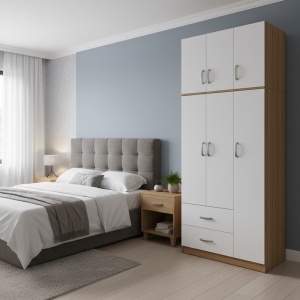 Dulap cu 3 usi, Athos, V4, Alb-Sonoma, 90x42x240 cm