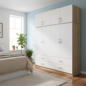 Dulap cu 4 usi, Athos, V20, Alb-Sonoma, 160x42x240 cm