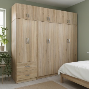 Dulap cu 6 usi, Athos I, V18, Stejar, 240x42x240 cm