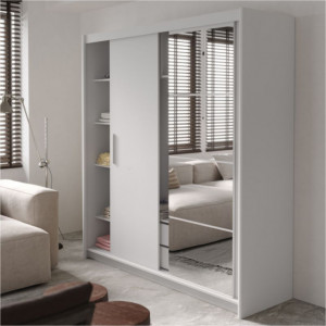 Dulap Elodie cu 3 usi glisante cu oglinda alb 200x61x216cm - Img 3