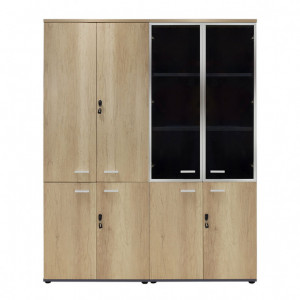 Dulapuri Lotus cu 4 usi din sticla/lemn de culoare stejar-gri inchis 160x45x180cm - Img 3