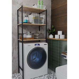 Etajera pentru rufe Zermin metal - melaminat culoare lemn natural - negru 70x25x150cm - Img 2