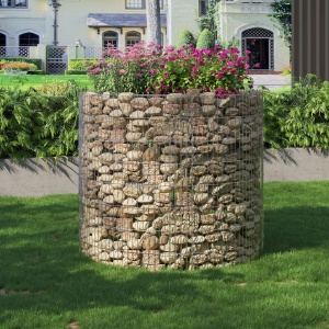 Ghiveci strat inaltat gabion rotund Songmics Argintiu 90x70x80 cm - Img 4