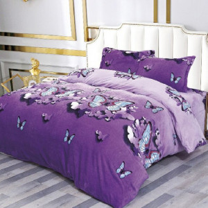 Lenjerie cu elastic 180x200 Purple Butterfly (Cocolino)