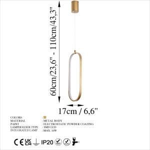 Lustra Can Auriu 17x50x110 cm - Img 6