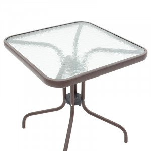 Masa exterior Watson din metal maro cu sticla 70x70x70cm - Img 3