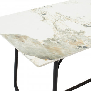 Masa Revello imitatie de piatra aspect marmura alba - picior metal negru 150x90x75cm - Img 5