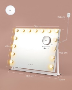 Oglinda de toaleta si machiaj V1 LED Songmics Alb 62.5x10x45.8 cm - Img 5