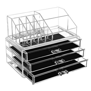 Organizator cosmetice machiaj, Songmics, Transparent, 23.8x15.3x18.8 cm - Img 2