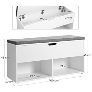 Pantofar bancuta hol cufar cu depozitare, Vasagle, Alb-Gri, 100x30x48 cm - Img 5