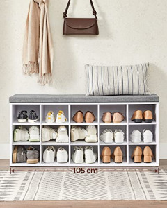 Pantofar bancuta hol cufar cu depozitare, Vasagle, Alb-Gri, 105x30x48 cm - Img 4