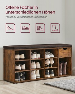 Pantofar bancuta hol cufar cu depozitare, Vasagle, Maro, 104x30.5x48 cm - Img 4