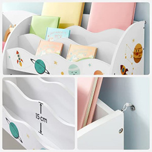 Raft organizare jucarii copii, Songmics, Alb-Gri, 93.0x30.0x100.0 cm - Img 5