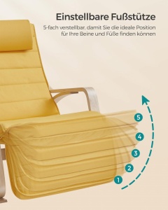 Scaun balansoar, Songmics, Galben-Natural, 121.5x67x84 cm - Img 6