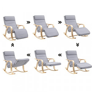 Scaun balansoar, Songmics, Gri, 116x67x88 cm - Img 6