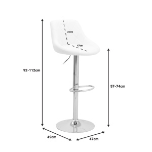Scaun bar Boronez inaltime ajustabila piele ecologica PU alb baza cromata 47x49x112 cm - Img 9