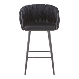 Scaun bar Vivian catifea neagra picior metal negru 57x50x100 cm - Img 4