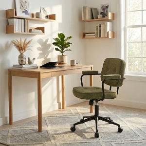 Scaun birou, Leberta, Kaki, 64x63.5x86 cm - Img 2