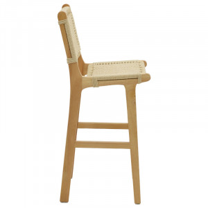Scaun de bar Julien lemn de arbore de cauciuc culoare lemn natural - funie culoare lemn naturala 45x46x95cm - Img 3