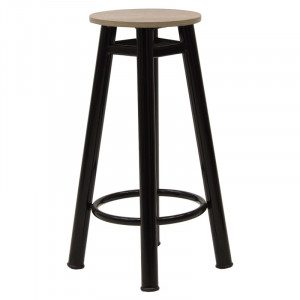 Scaun de bar Onyx stejar lemn - metal negru lucios D33x77cm