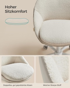 Scaun de birou boucle Cappuccino Songmics 56x60x93.3 cm - Img 6