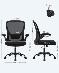 Scaun de birou, Songmics, Negru, 66x60x(99-107) cm - Img 7