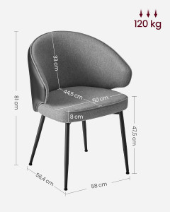 Scaun dinings, Vasagle, Gri inchis, 64x59x83.5 cm - Img 4