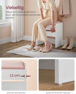Scaun pentru masa toaleta Vasagle, Roz, 28.6 x 45 x 45 cm - Img 4