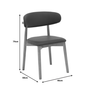 Scaun Ubene din lemn de cauciuc si piele ecologica PU in nuanta nuc si negru 46x58x79 cm - Img 8