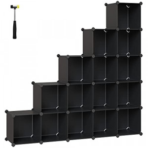 Set 15 cuburi modulare din plastic pentru depozitare, Songmics, Negru, 123x31x123 cm - Img 2