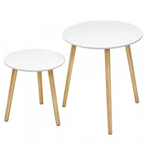 Set 2 masute laterale, Vasagle, Alb-Lemn, 45x45x50 cm - Img 2