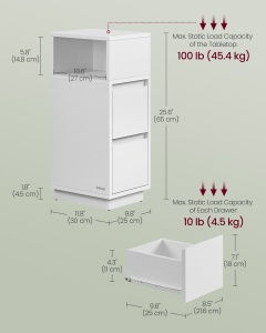 Set 2 noptiere Alb Vasagle 25x30x65 cm - Img 6