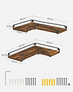 Set 2 rafturi de colt, Vasagle, Negru, 40x29x4 cm - Img 4
