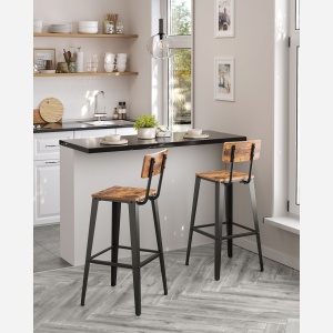 Set 2 scaune de bar, Vasagle, Maro-Negru, 102.2×45.4×45.4 cm - Img 1