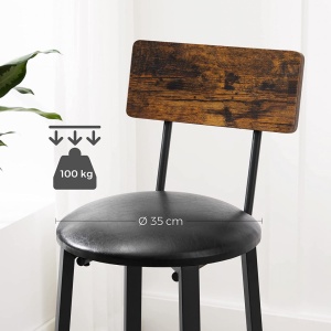 Set 2 scaune de bar, Vasagle, Maro-Negru, 40.1x44.2x100.5 cm - Img 6